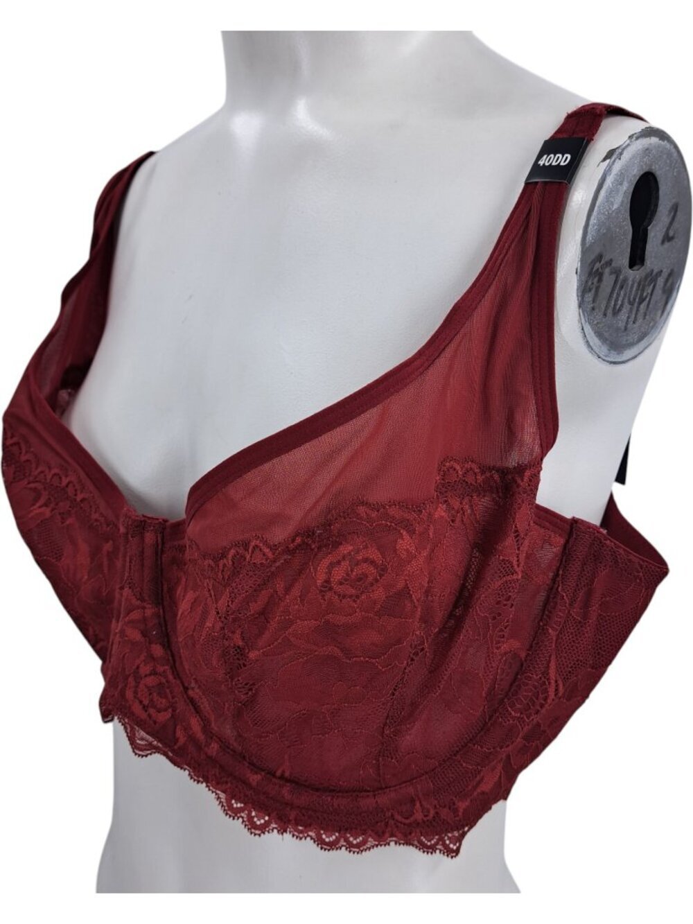 Torrid Underwire Unlined Balconette Lace Bra Size 40DD Red Adjustable Floral New